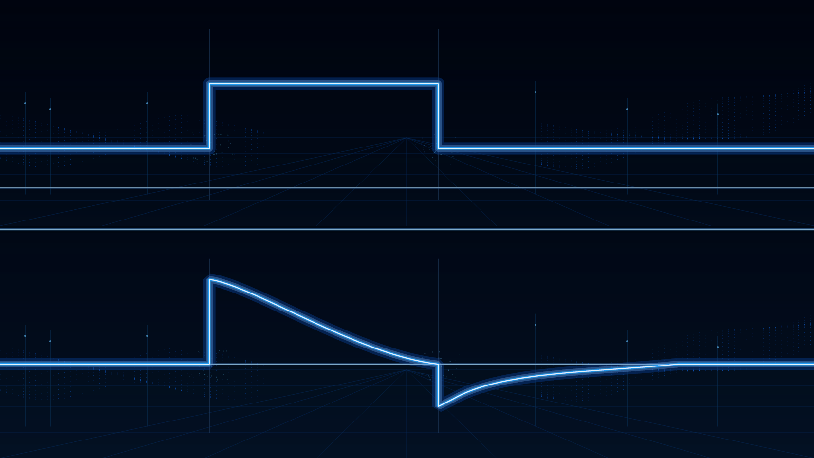 Descending-ramp flow and pressure ventilator waveforms — high-tech rendering